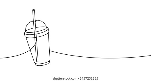 Taza de café de vidrio de plástico de una línea de dibujo continuo. Elementos dibujados a mano para el menú del café, cafetería. Ilustración lineal de Vector.