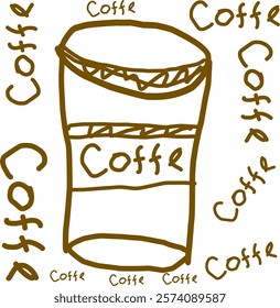 plastic glass cup of coffee in Doodle style