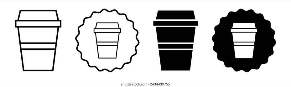 Plastic glass set in black and white color. Plastic glass simple flat icon vector