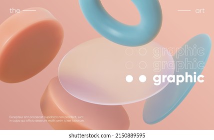 Plastic and glass shapes composition. Glass morphism effect. Vector 3d illustration.