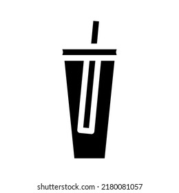 plastic glass with straw glyph icon vector. plastic glass with straw sign. isolated symbol illustration