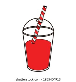 plastic glass of strawberry juice drink vector design