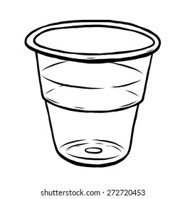 plastic glass with water / cartoon vector and illustration, black and white, hand drawn, sketch style, isolated on white background.