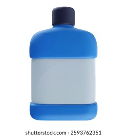 Plastic glossy blue bottle with screw cap in 3d realistic style. Container for cosmetic. Bright vector illustration.