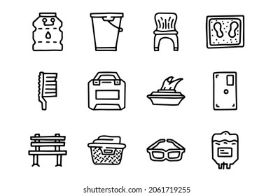 Conjunto de iconos simples de la línea de vectores de mercancías plásticas