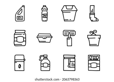 Plastic goods line vector doodle simple icon set