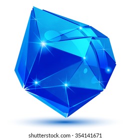 Plastic grain blue dimensional geometric object, sparkling synthetic dotted element.