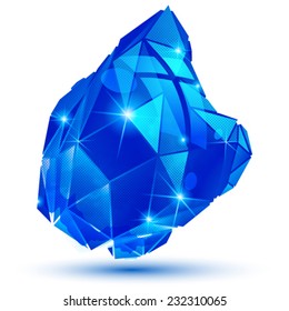 Plastic grain colorful dimensional geometric object, sparkling sapphire dotted element.