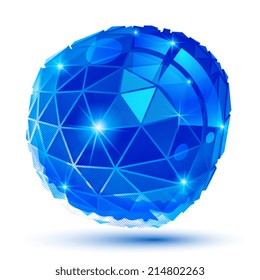 Plastic grain dimensional object created from geometric figures, shiny dotted futuristic isolated sapphire element.