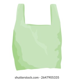 Plastic grocery bag. Empty green transparent plastic bag. Isolated on white background. Disposable plastic bag with handles. Vector
