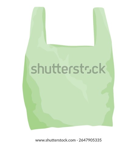 Plastic grocery bag. Empty green transparent plastic bag. Isolated on white background. Disposable plastic bag with handles. Vector