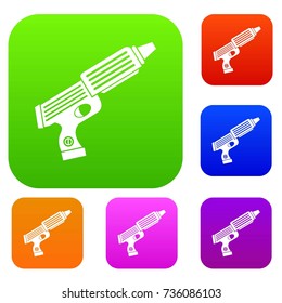 Plastic gun toy set icon color in flat style isolated on white. Collection sings vector illustration