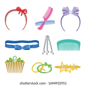 Plastic Hair Accessories with Comb and Hair Clips Vector Set