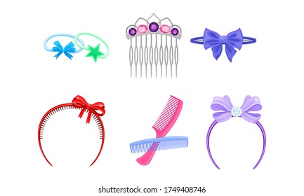 Plastic Hair Accessories with Comb and Hair Clips Vector Set