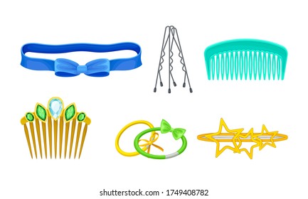 Plastikhaarienzubehör mit Comb- und Hair-Clips-Vektor-Set