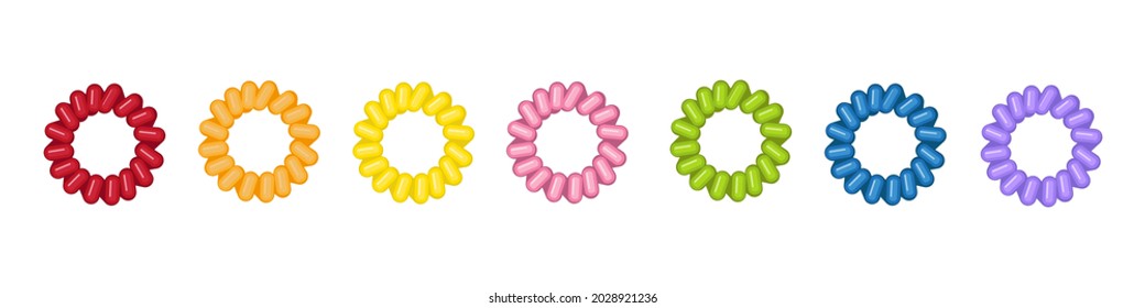 La corbata de pelo plástica bordea la ilustración de un vector de color diferente en una caricatura de estilo plano aislado en fondo blanco.