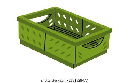 Plastic harvest box, insulated illustration. Gardening tools. Seasonal work. A product for agricultural crops. Suitable for ecology, garden, cleaning, household, packaging design, infographics