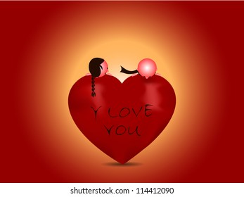 Plastic heart with two figures