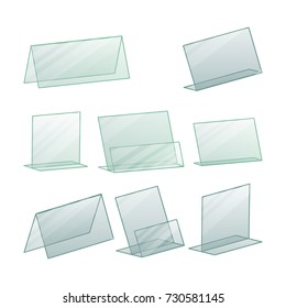 Plastic Holder Vector. Empty Plastic Table Holder For Business Card. Isolated Illustration
