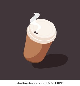 Plastic сup of hot coffee. Hot drink. Aroma of coffee.