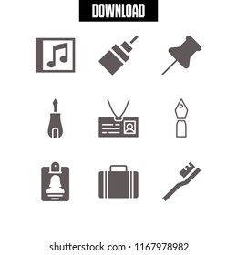 plastic icon. 9 plastic vector set. compact disc, toothbrush, pen and id card icons for web and design about plastic theme