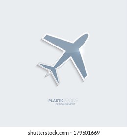 Plastic icon airplane symbol. 