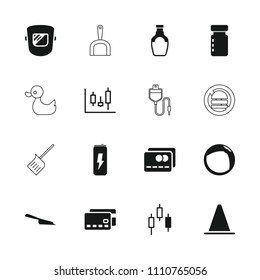 Plastic icon. collection of 16 plastic filled and outline icons such as dustpan, credit card, control panel, bottle for fitness. editable plastic icons for web and mobile.