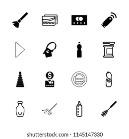 Plastic icon. collection of 16 plastic filled and outline icons such as credit card, shaving brush, toilet brush, home key tag. editable plastic icons for web and mobile.