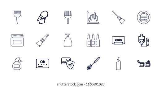 Plastic icon. collection of 18 plastic outline icons such as credit card, toilet brush, card protection, drop counter, cassette. editable plastic icons for web and mobile.