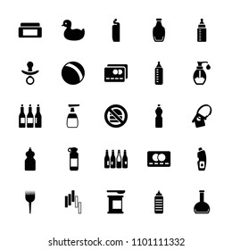 Plastic icon. collection of 25 plastic filled icons such as bottle, baby bottle, duck, ball, cream box, credit card, cleanser, soap. editable plastic icons for web and mobile.