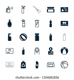 Plastic icon. collection of 25 plastic filled and outline icons such as cleanser, badge, put money on card, beach ball. editable plastic icons for web and mobile.