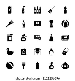 Plastic icon. collection of 25 plastic filled icons such as credit card, duck, ball, baby bottle, shaving brush, spray bottle, soap. editable plastic icons for web and mobile.