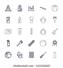 Plastic icon. collection of 25 plastic outline icons such as tank, beach ball, hair curler, coloring brush, dustpan, mop, cone. editable plastic icons for web and mobile.