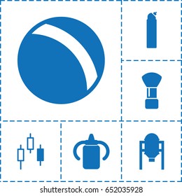 Plastic icon. set of 6 plastic filled icons such as tank, baby bottle, ball, shaving brush, cleanser