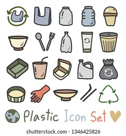 plastic icon set hand drawn line