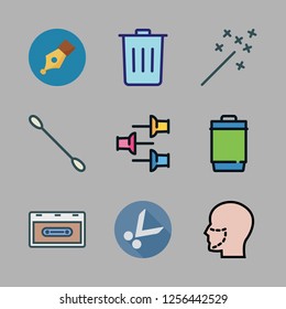 plastic icon set. vector set about pen, plastic surgery, magic wand and trash icons set.
