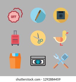 plastic icon set. vector set about scissors, diskette, spatula and pen icons set.