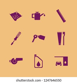 plastic icon. plastic vector icons set key tag, changing car oil, flippers and whistle