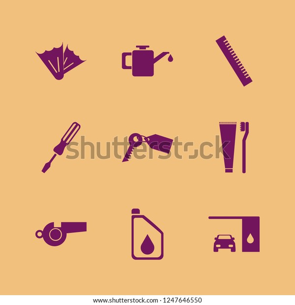plastic icon. plastic vector icons set key\
tag, changing car oil, flippers and\
whistle