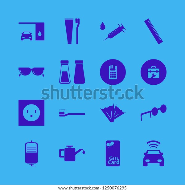 plastic icon. plastic vector icons set\
ruler, drop counter, car oil and salt pepper\
shaker