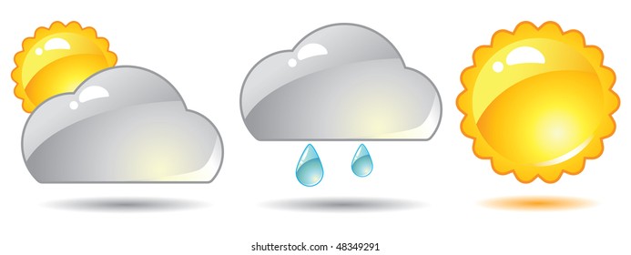 Plastic icons gloss weather simbols cloudy rain sun