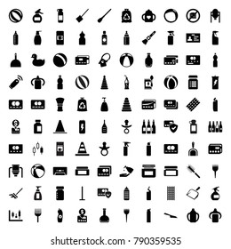 Plastic icons. set of 100 editable filled plastic icons such as tank, bottle, vending machine, credit card, pacifier, baby bottle, pyramid, duck, ball, beach ball