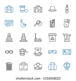 plastic icons set. Collection of plastic with badge, luggage, bag, recycle bin, credit card, sunglasses, package, bucket, eyeglasses, waste. Editable and scalable plastic icons.