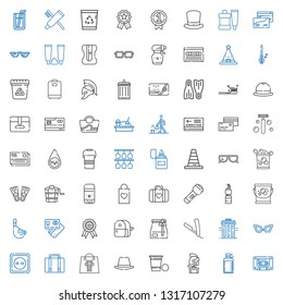 plastic icons set. Collection of plastic with cassette, bottle, helmet, beer pong, hat, shopping bag, luggage, socket, glasses, recycle bin. Editable and scalable plastic icons.