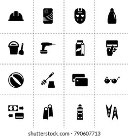 Plastic icons. vector collection filled plastic icons. includes symbols such as credit card payment, detergent bottle, clothes peg. use for web, mobile and ui design.