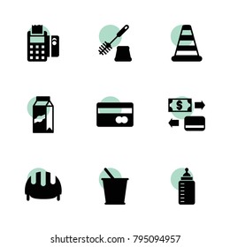 Plastic icons. vector collection filled plastic icons set.. includes symbols such as bucket, pos terminal, toilet brush, cone barrier. use for web, mobile and ui design.