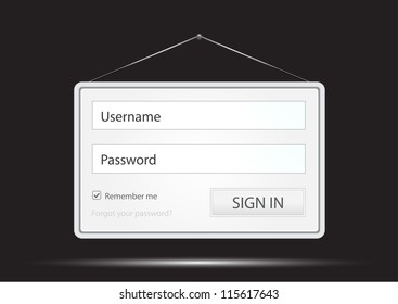 plastic id card with log in interface dangling on string