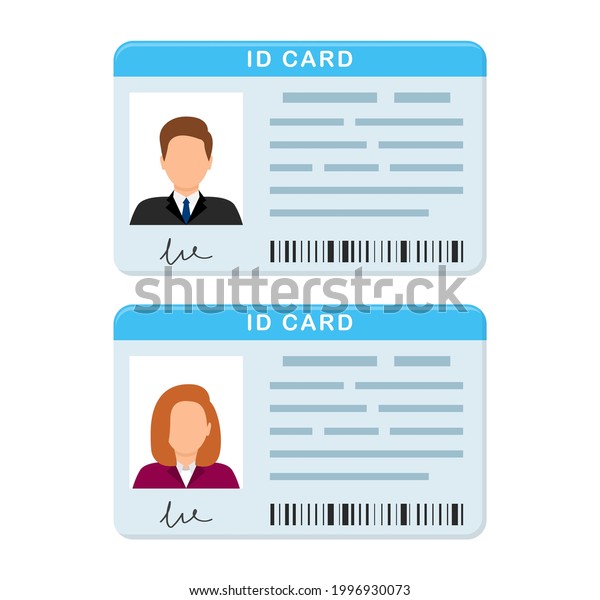 Plastic\
Id cards. Personal identity card for male and female.\
Identification verification. Driver license. Person data with photo\
and signature. Vector illustration in flat\
style.