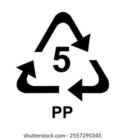 Plastic identification codes or plastic recycling symbol. Number 5 PP.