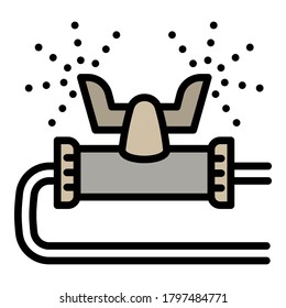 Icono de salpicadura de riego plástica. Esbozar el icono vectorial de rociado de riego plástico para el diseño web aislado en fondo blanco